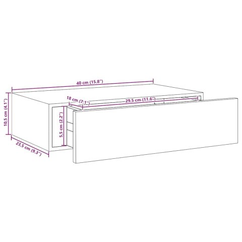 Półki ścienne z szufladą, 2 szt., szare, 40 x 23,5 x 10 cm, MDF