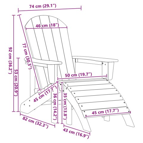 Krzesła Adirondack z podnóżkami 2 szt. Białe HDPE