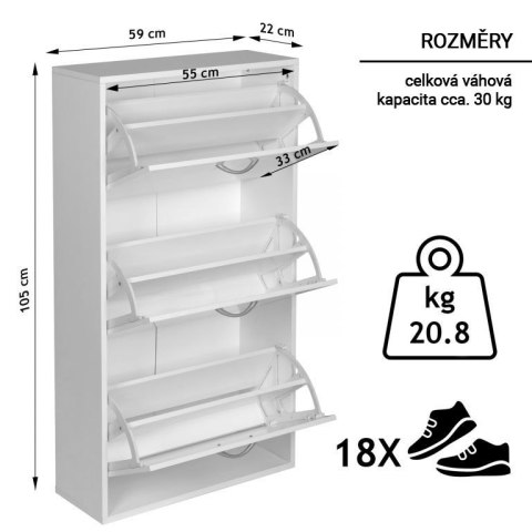 Miadomodo Szafka na buty biała - 59 x 105 x 22 cm