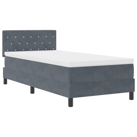 Łóżko Box Spring z materacem i LED Szary Ciemny 90x190 cm Aksamit