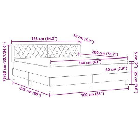 Łóżko Box Spring z Materacem Ciemnoszare 160x200 cm Aksamit