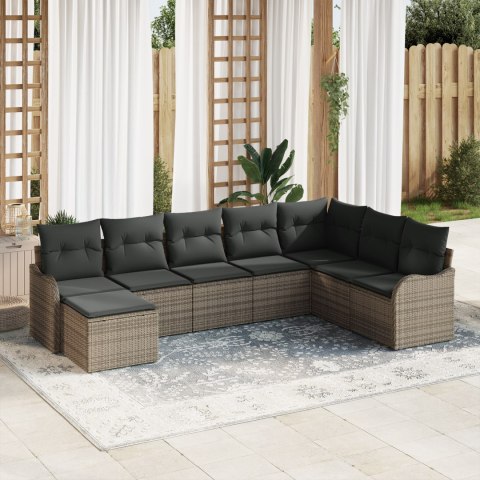 Zestaw 8-częściowy sofa ogrodowa z poduszkami szary polirattan