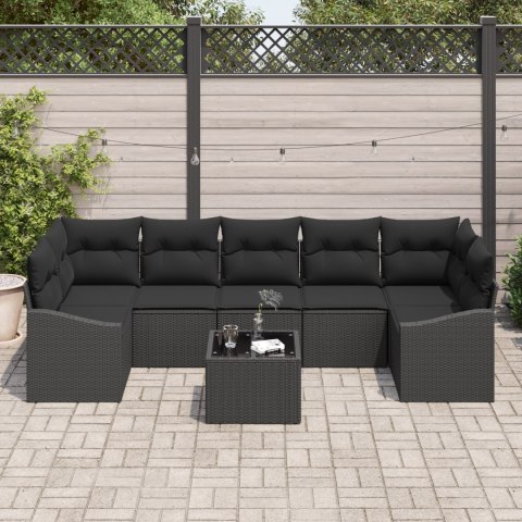 Zestaw 8 elementów sofa ogrodowa z poduszkami czarny polirattan