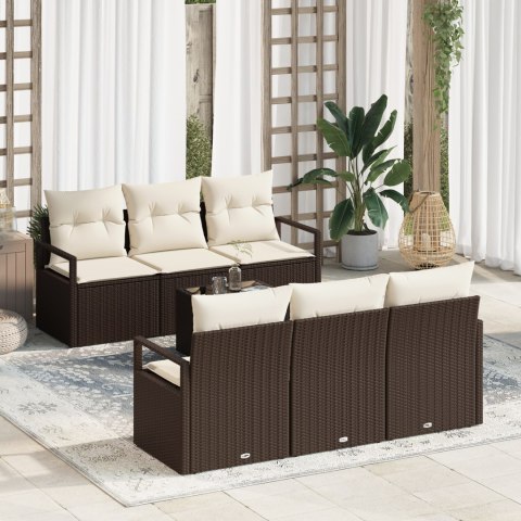 Zestaw 7-częściowy sofa ogrodowa z poduszkami brązowy polirattan