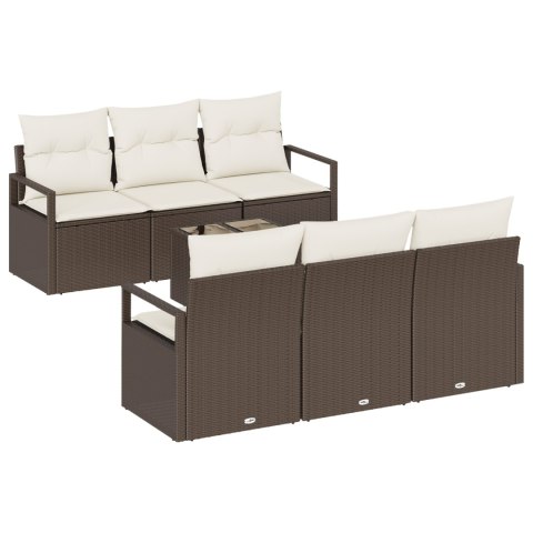 Zestaw 7-częściowy sofa ogrodowa z poduszkami brązowy polirattan