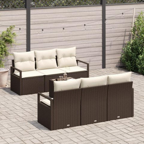 Zestaw 7-częściowy sofa ogrodowa z poduszkami brązowy polirattan