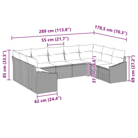 Zestaw sofa ogrodowa 9-częściowy z poduszkami Szary Poli Rattan
