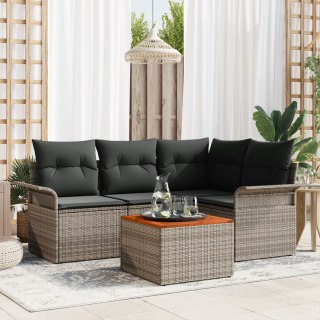 Zestaw 5-częściowy sofa ogrodowa z poduszkami Szary Poly Rattan Acacia