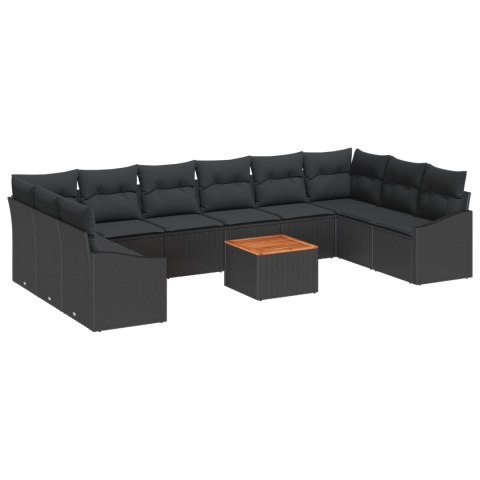 Zestaw 11 elementów sof ogrodowych z poduszkami czarny polirattan akacja