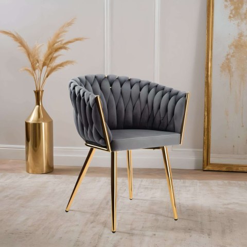 Krzesło welurowe plecione COFTON GOLD VELVET grafitowe