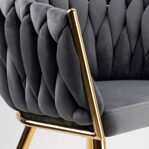 Krzesło welurowe plecione COFTON GOLD VELVET grafitowe