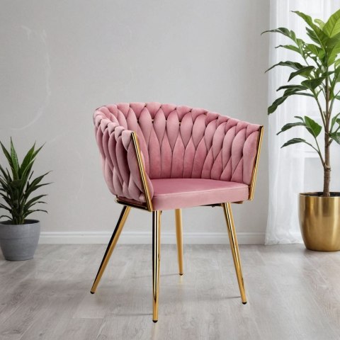 Krzesło welurowe plecione COFTON GOLD VELVET różowe