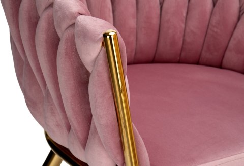 Krzesło welurowe plecione COFTON GOLD VELVET różowe
