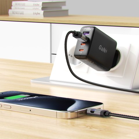 Kabel przewód USB-A - USB-C z wyświetlaczem 480Mb/s 66W 1.2m - czarny