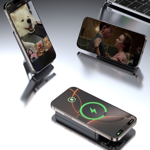 Powerbank K29 10000mAh MagSafe metalowa obudowa podstawka kable USB-C iPhone Lightning PD 20W - szary