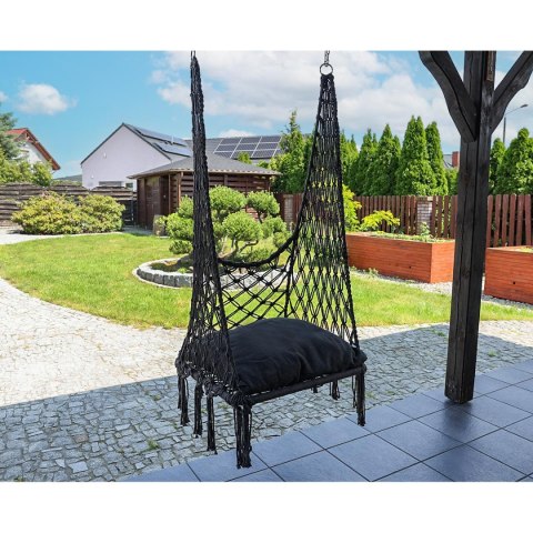 HAMAK AŻUROWY FOTEL WISZĄCY 60x60x120CM Z PODUSZKĄ CIEMNO SZARY