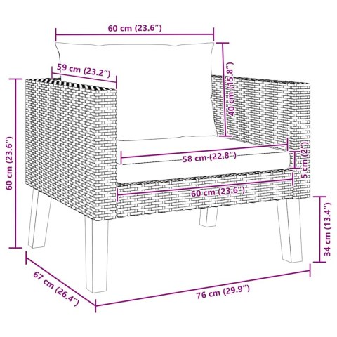 Pojedyncza sofa ogrodowa z poduszkami, rattan PE, beż