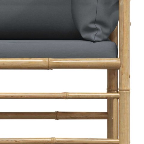 Narożna sofa ogrodowa z ciemnoszarymi poduszkami, bambusowa