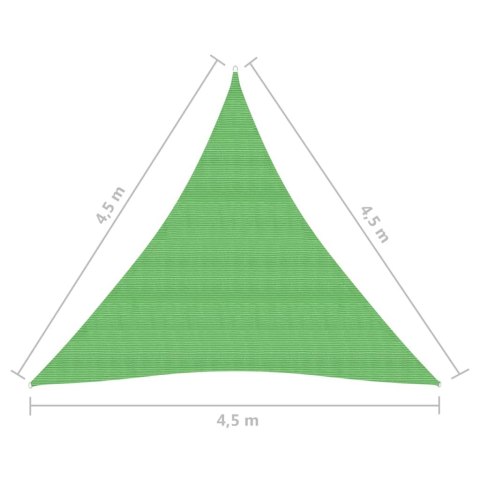 Żagiel przeciwsłoneczny, 160 g/m², jasnozielony, 4,5x4,5x4,5 m