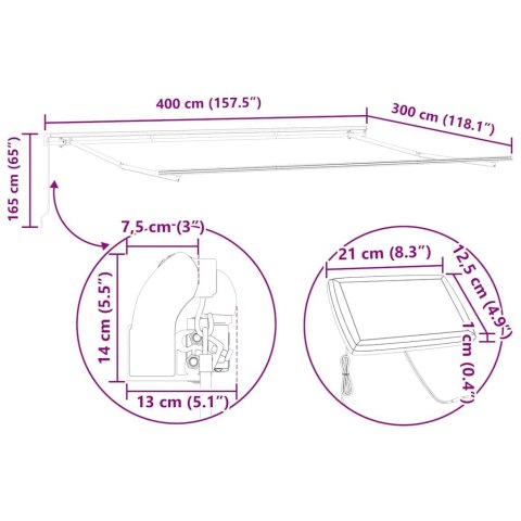 Manualna markiza rozkładana z LED w czerwono-białe paski 400x300 cm