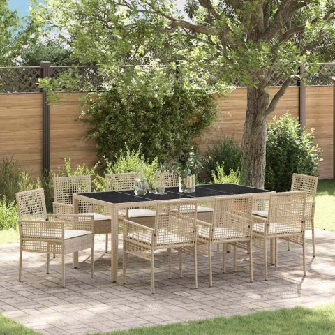 Zestaw do jadalni w ogrodzie 9 pcs Beżowy Duży Rattan PE
