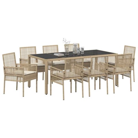Zestaw do jadalni w ogrodzie 9 pcs Beżowy Duży Rattan PE
