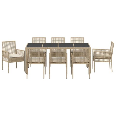 Zestaw do jadalni w ogrodzie 9 pcs Beżowy Duży Rattan PE