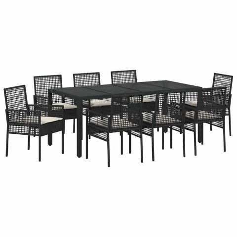 Zestaw do jadalni w ogrodzie 9 pcs Czarny 190 x 90 x 75 cm