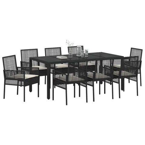 Zestaw do jadalni w ogrodzie 9 pcs Czarny 190 x 90 x 75 cm