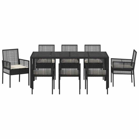 Zestaw do jadalni w ogrodzie 9 pcs Czarny 190 x 90 x 75 cm