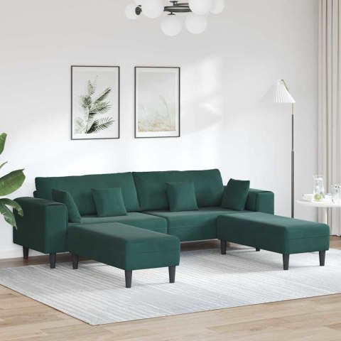 Sofa welurowa z poduszką z poduszką 3 pcs Ciemna zieleń 208 cm Aksamit