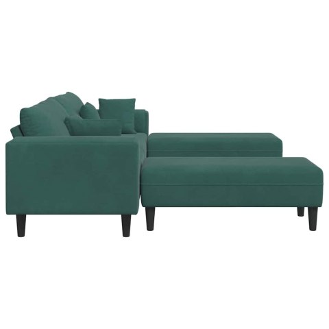 Sofa welurowa z poduszką z poduszką 3 pcs Ciemna zieleń 208 cm Aksamit