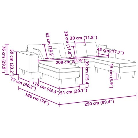 Sofa welurowa z poduszką z poduszką 3 pcs Żółty 208 cm Aksamit