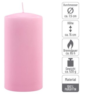 Zestaw świec słupkowych, 15 cm, Ø 7,5 cm, różowy, 2 sztuki.