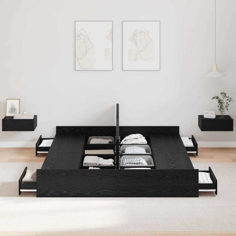 Rama łóżka z miejscem na przechowywanie Czarny dąb 140 x 190 cm