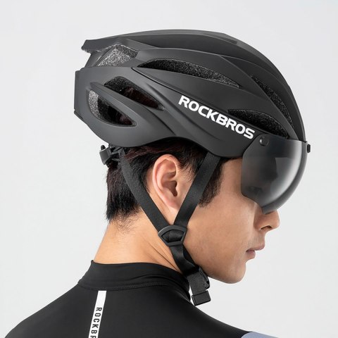 Kask rowerowy z szybką odpinanymi okularami z filtrem UV unisex - czarno brązowy