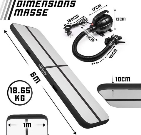 Physionics Airtrack Nadmuchiwana mata, 4 m, czarna