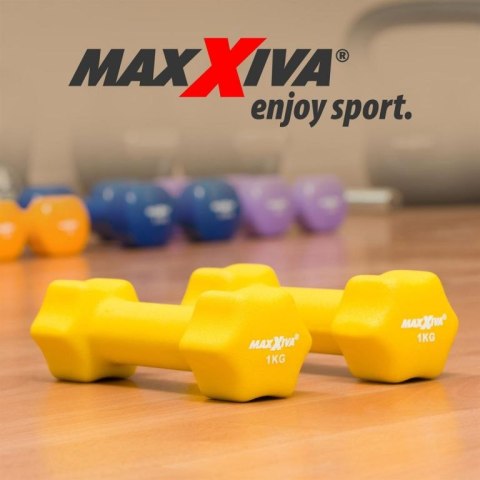 MAXXIVA Zestaw hantli z pokrowcem neoprenowym 2 x 1 kg, żółt