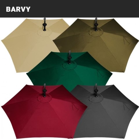 STILISTA Parasol ogrodowy z rączką 3 m, antracyt + LED