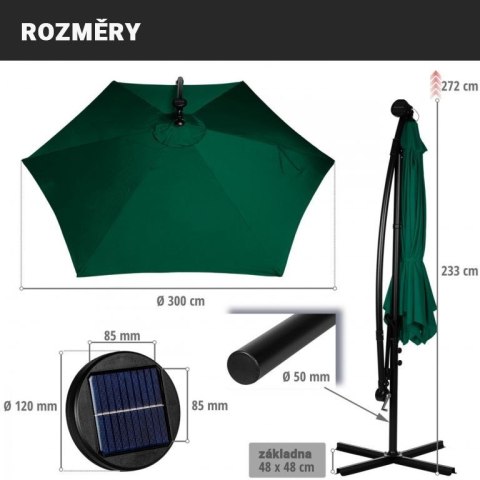 STILISTA Parasol ogrodowy z rączką 3 m, antracyt + LED