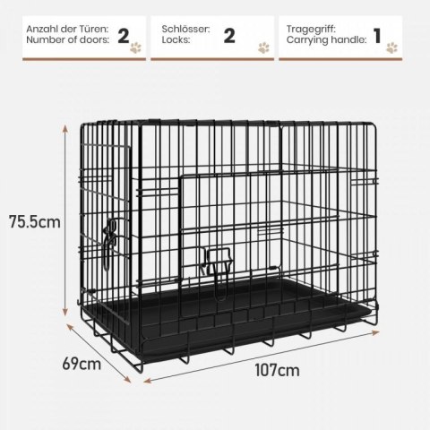 Leopet Składana klatka dla psa 107 x 69 x 75,5 cm XL czarna