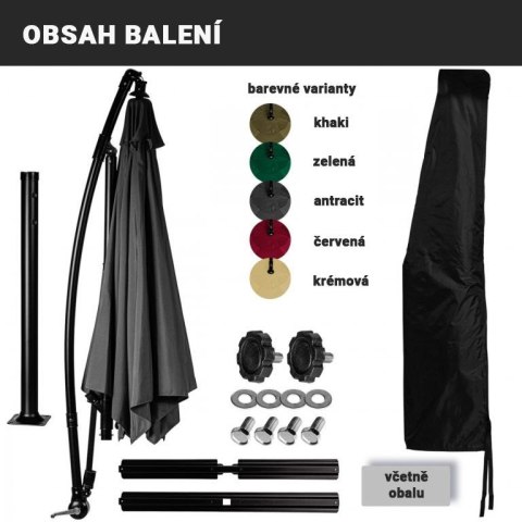 STILISTA Parasol ogrodowy z rączką 3 m, khaki + LED