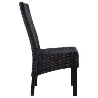 Krzesła stołowe, 6 szt., czarne, rattan Kubu i drewno mango