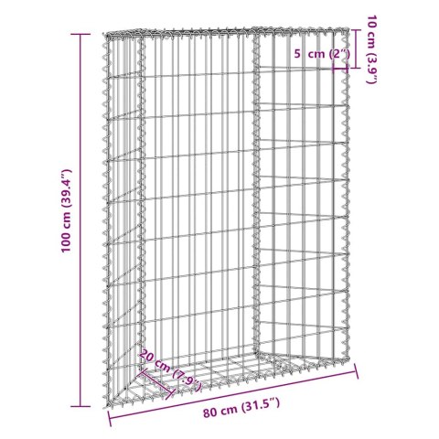 Podniesiona rabata gabionowa, trapezowa, stal, 80x20x100 cm