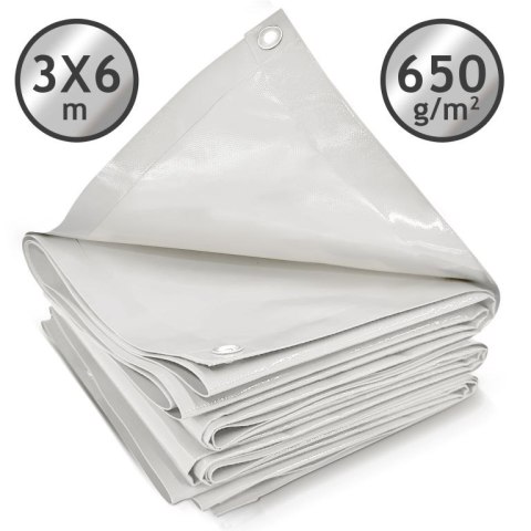 Plandeka JAGO 650 g/m², aluminiowe oczka, biała, 3x6 m