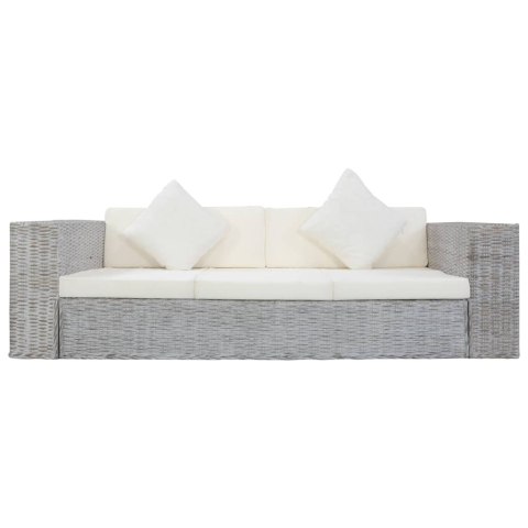 3-osobowa sofa z poduszkami, szara, naturalny rattan