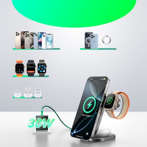 Ładowarka indukcyjna bezprzewodowa 3w1 do telefonu zegarka słuchawek Qi 15 W - czarna