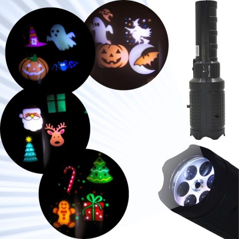 PROJEKTOR RZUTNIK LED WYMIENNE KLISZE ŚWIĘTA HALLOWEEN