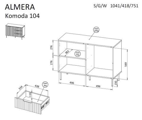 Komoda 2 ALMERA 104x42x75 orzech/kaszmir