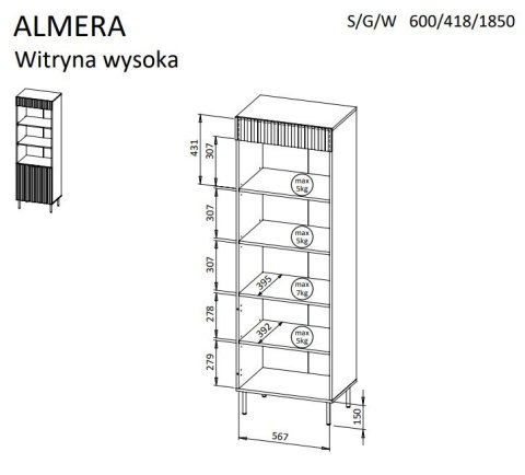 Regał 3 ALMERA 60x42x185 orzech/kaszmir